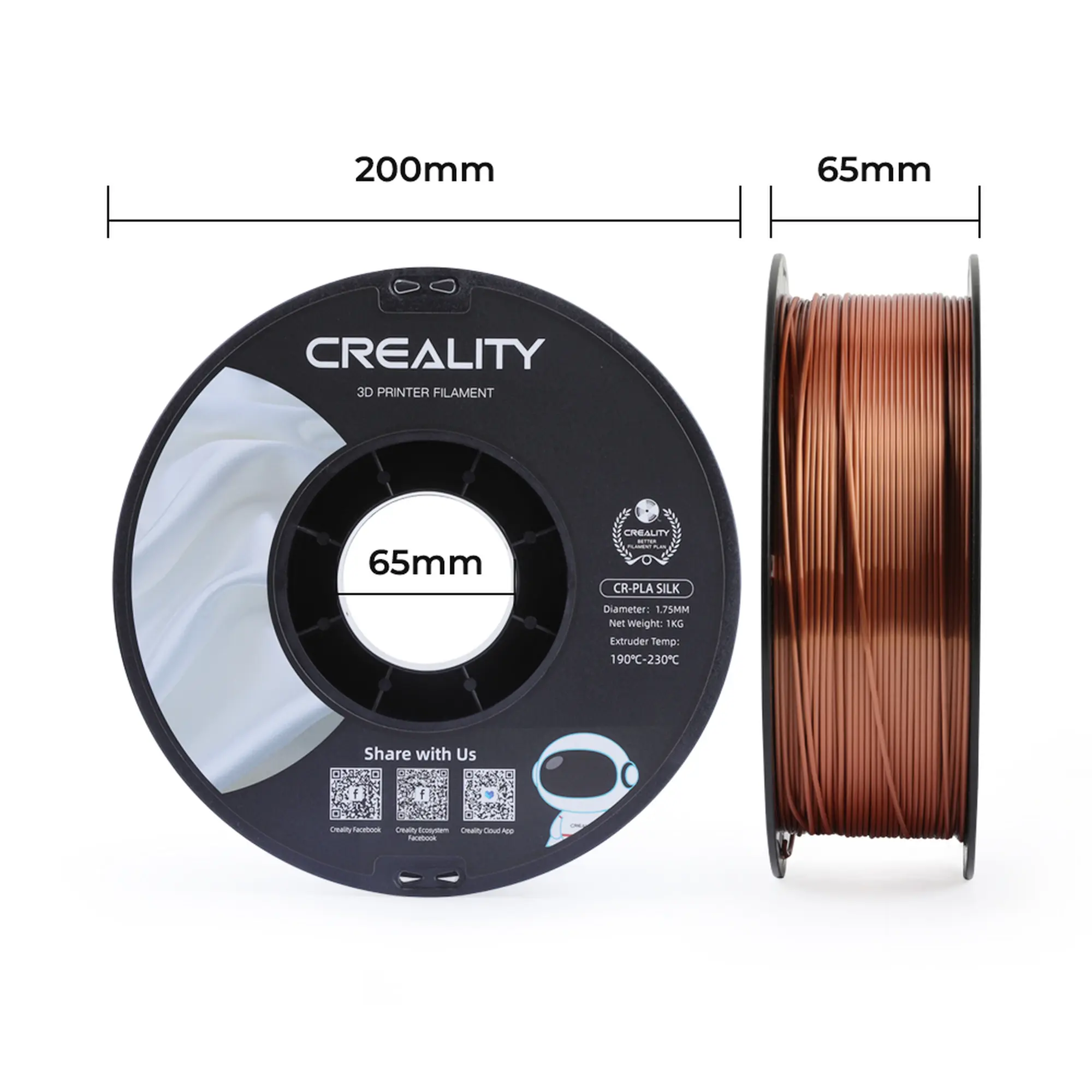 Купити PLA Filament (пластик) для 3D принтера CREALITY шовковий блиск 1кг, 1.75мм, червона мідь - фото 7