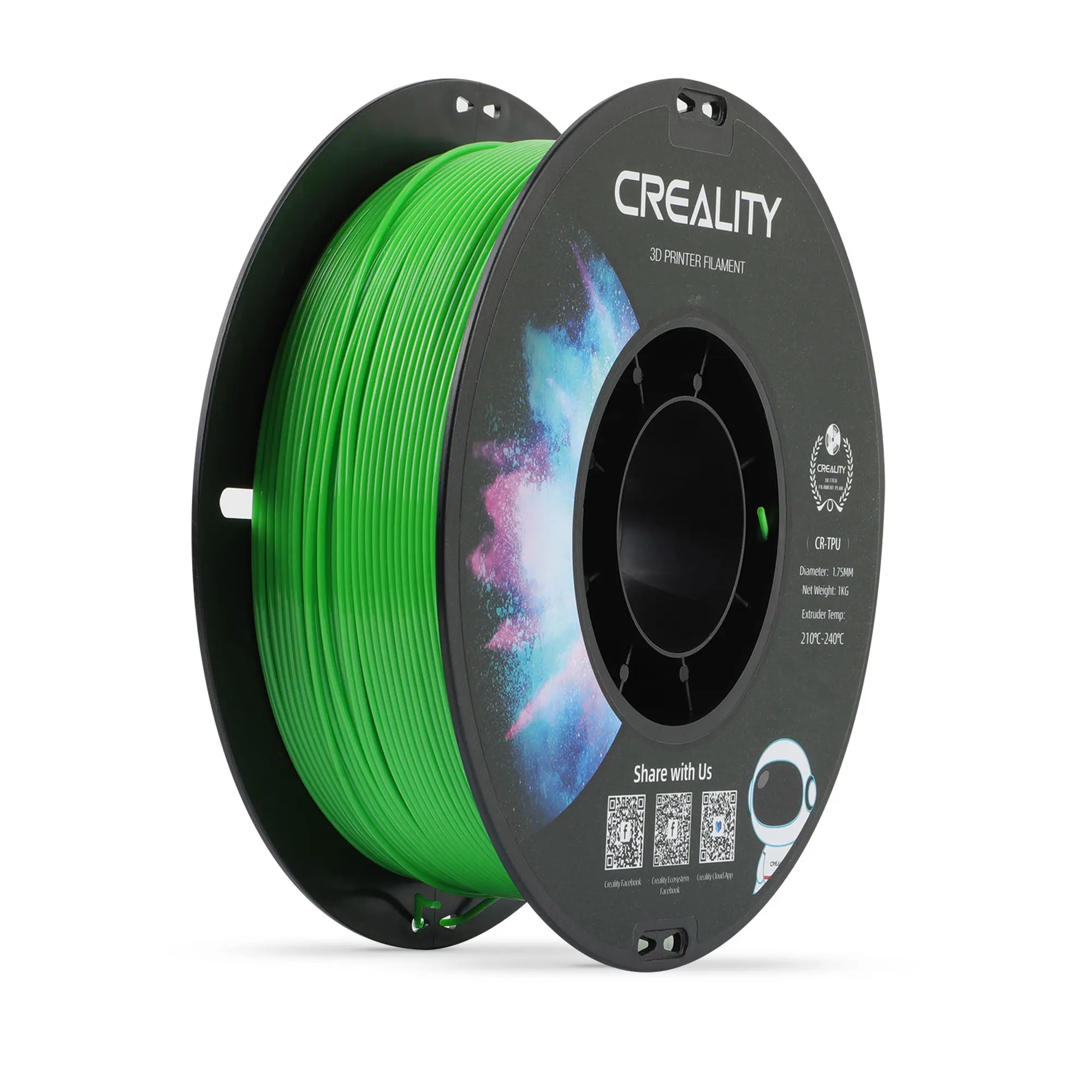 Купить TPU Filament (пластик) для 3D принтера CREALITY 1кг, 1.75мм, зеленый - фото 1