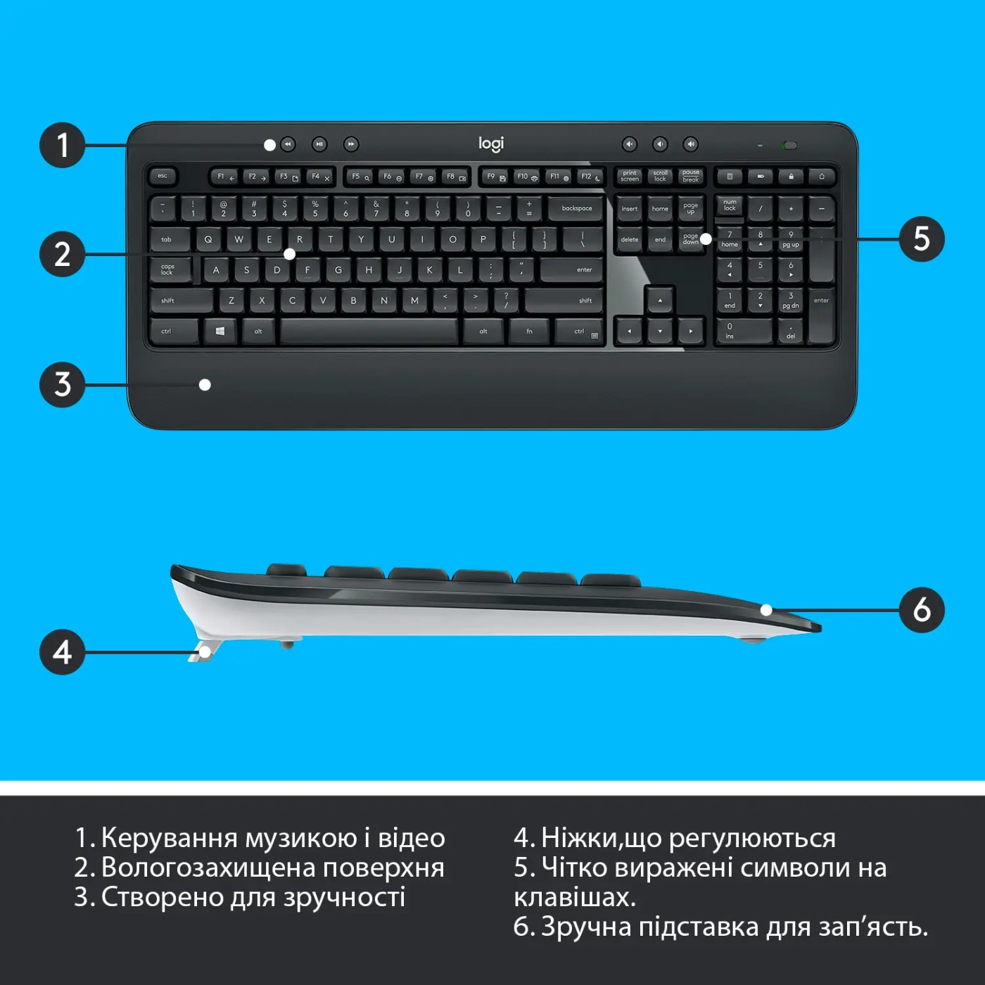 Купить Комплект клавиатура и мышка Logitech MK540 Advanced Wireless UA Black (920-008685) - фото 6