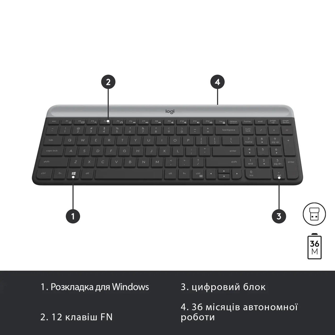 Купить Комплект клавиатура и мышка Logitech MK470 Slim Wireless UA Graphite - фото 7