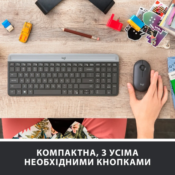 Купить Комплект клавиатура и мышка Logitech MK470 Slim Wireless UA Graphite - фото 2