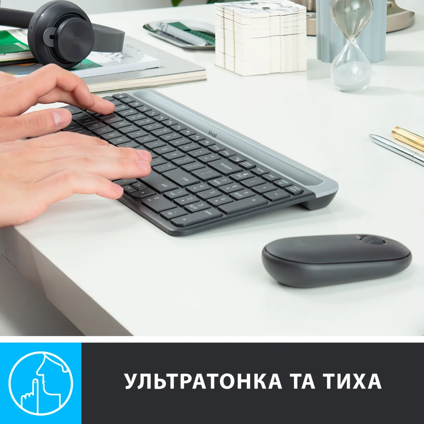 Купить Комплект клавиатура и мышка Logitech MK470 Slim Wireless UA Graphite - фото 3