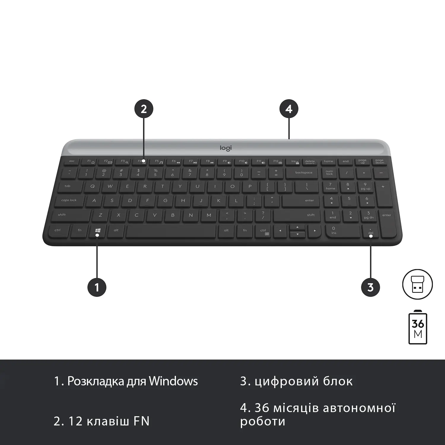 Купить Комплект клавиатура и мышка Logitech MK470 Slim Wireless UA Graphite - фото 6