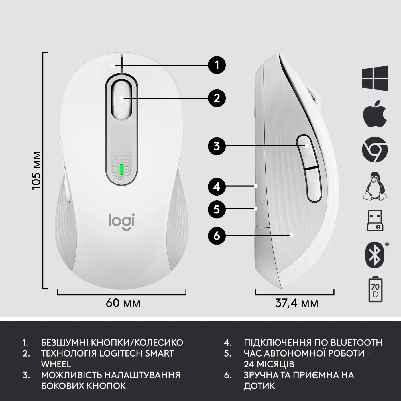 Купить Комплект клавиатура и мышь Logitech Signature MK650 Combo for Business Off-white (920-011032) - фото 7