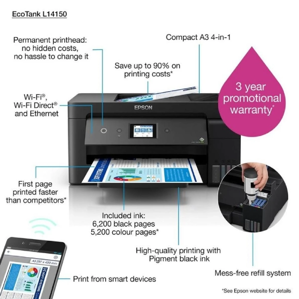 Купити БФП A3 Epson EcoTank L14150 Wi-Fi - фото 4