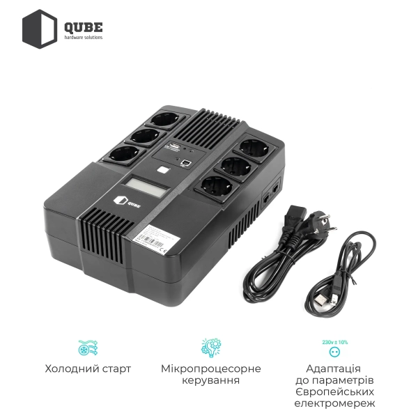 Купить ИБП (UPS) линейно-интерактивный Qube AIO 850, 850VA/480W, LCD, 6 x Schuko, RJ-45, USB - фото 4