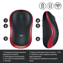 Купити Мишка Logitech M185 Wireless Red - фото 4