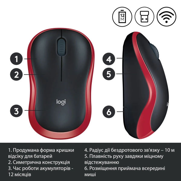 Купити Мишка Logitech M185 Wireless Red - фото 4