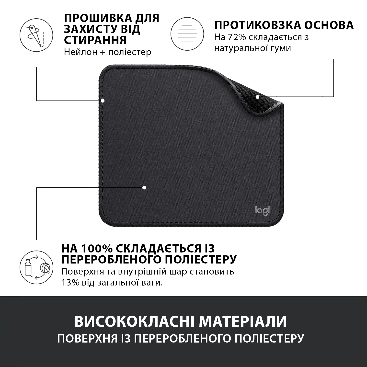 Купити Ігрова поверхня Logitech Mouse Pad Studio Series Graphite - фото 4