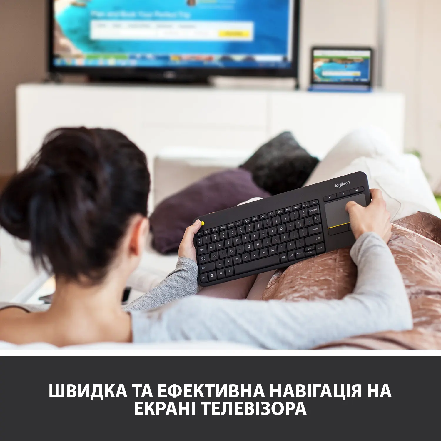 Купить Клавиатура Logitech K400 Plus Wireless Touch Black - фото 2