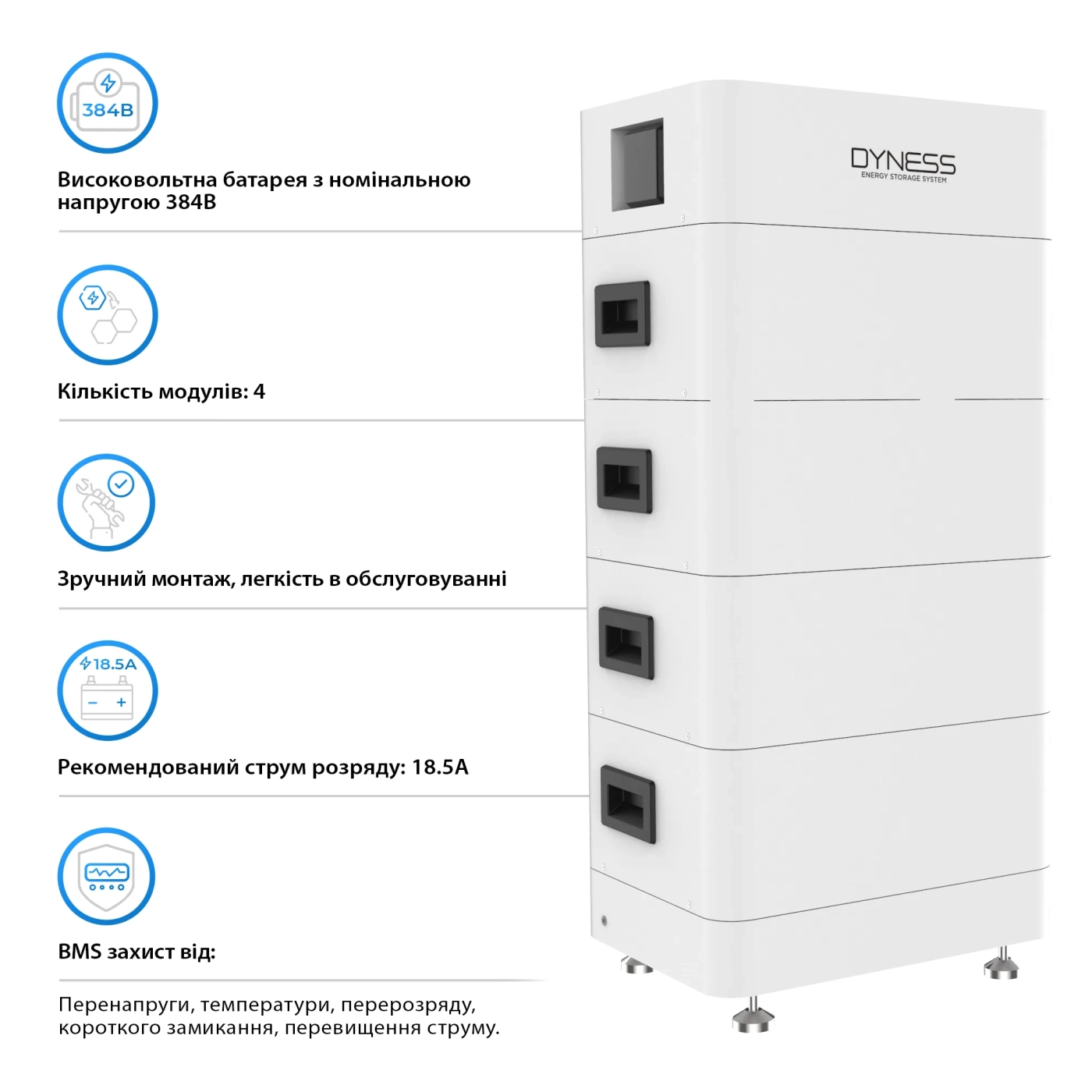 Купити Система зберігання енергії Dyness Tower T14 LiFePO4 4xHV9637 384V 37Ah 14.21kWh BMS - фото 3