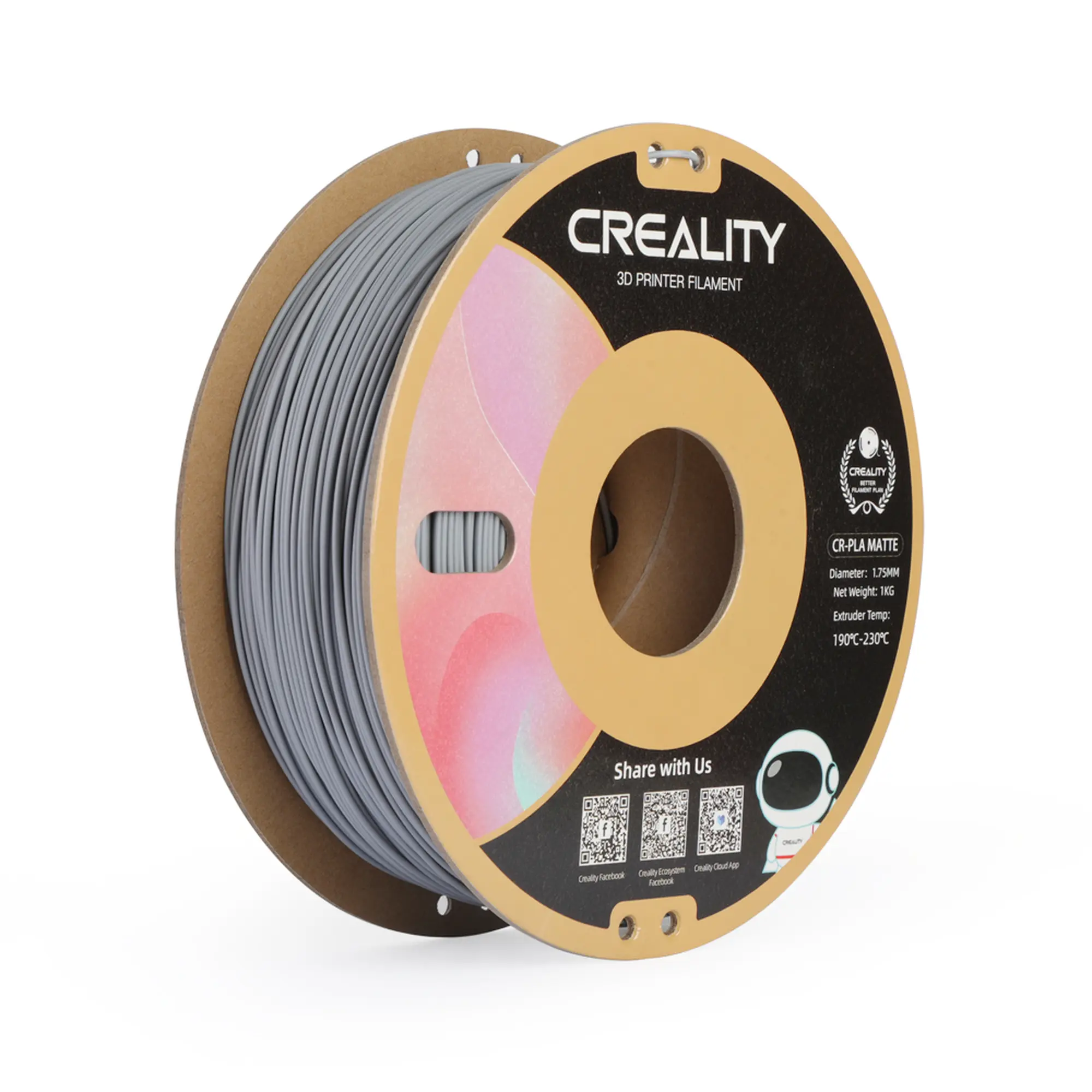 Купить PLA Filament (пластик) для 3D принтера CREALITY матовый 1кг, 1.75мм, серый - фото 1