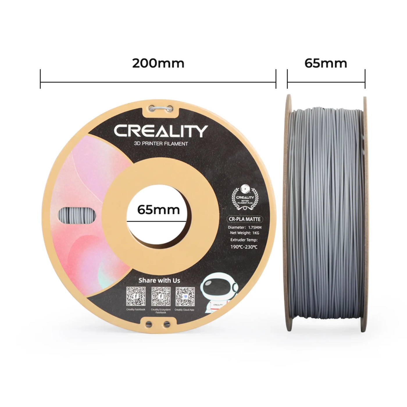 Купить PLA Filament (пластик) для 3D принтера CREALITY матовый 1кг, 1.75мм, серый - фото 5