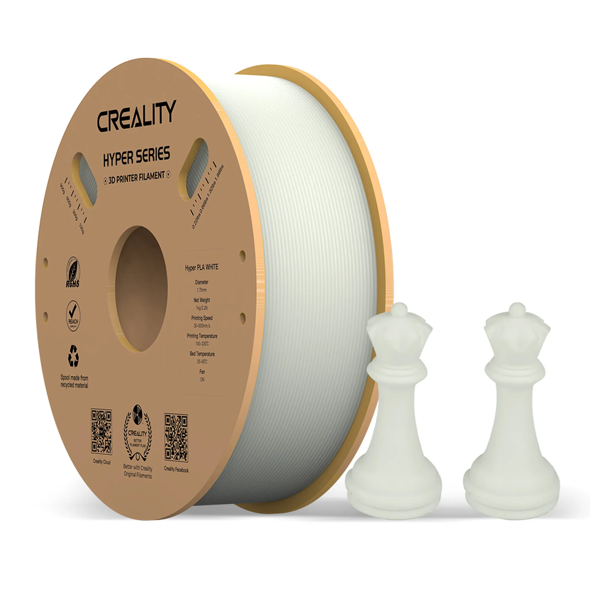 Купить Hyper PLA Filament (пластик) для 3D принтера CREALITY 1кг, 1.75мм, белый - фото 1