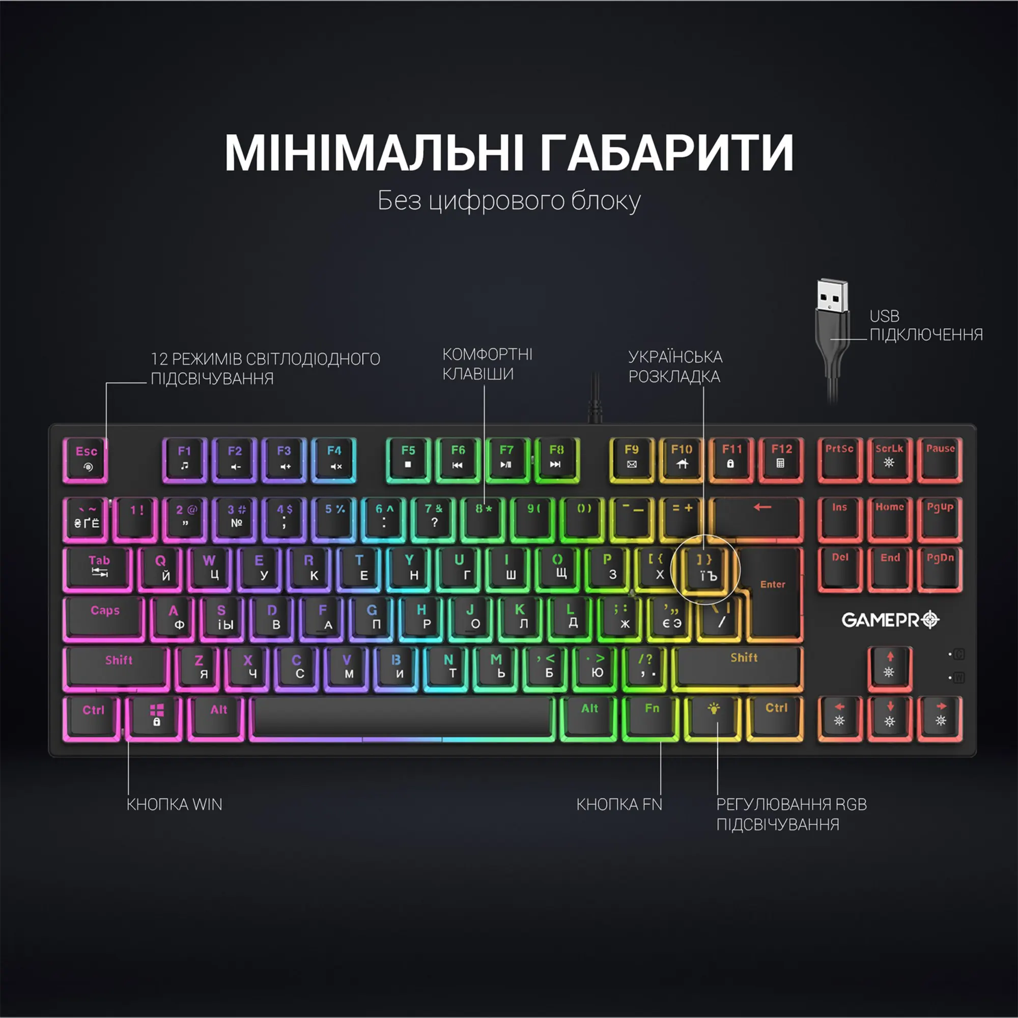 Купить Клавиатура GamePro MK80R Blue Switch RGB USB Black - фото 10