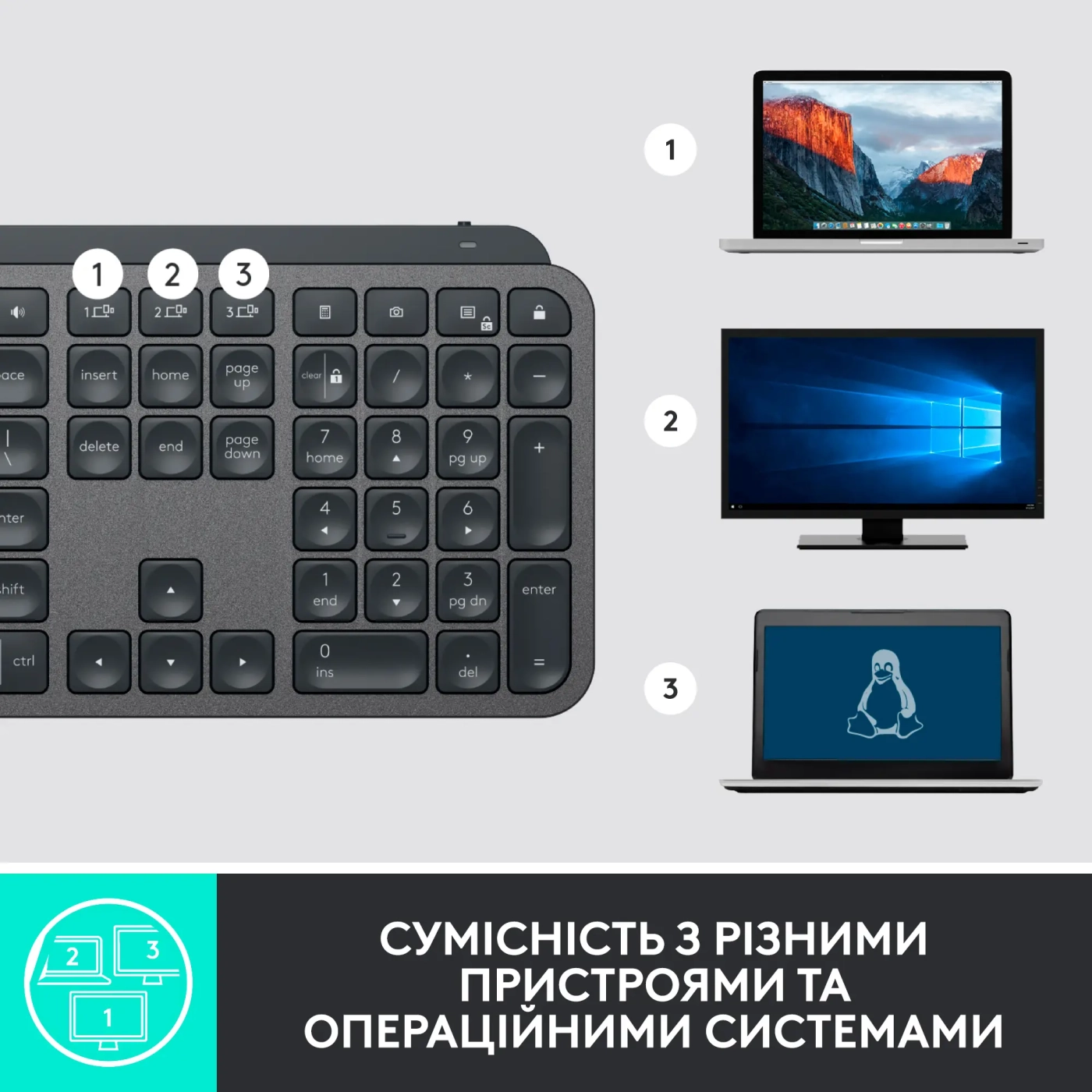 Купити Клавіатура Logitech MX Keys Advanced for Business Wireless Illuminated UA Graphite (920-010251) - фото 3