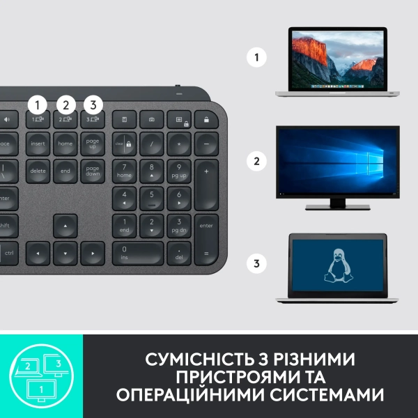 Купити Клавіатура Logitech MX Keys Advanced for Business Wireless Illuminated UA Graphite (920-010251) - фото 3