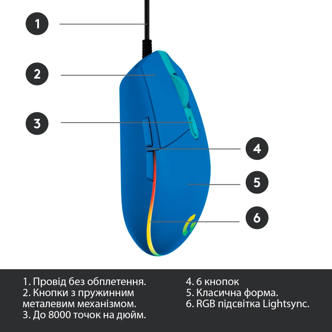 Купити Мишка Logitech G102 Lightsync USB Blue (910-005801) - фото 6