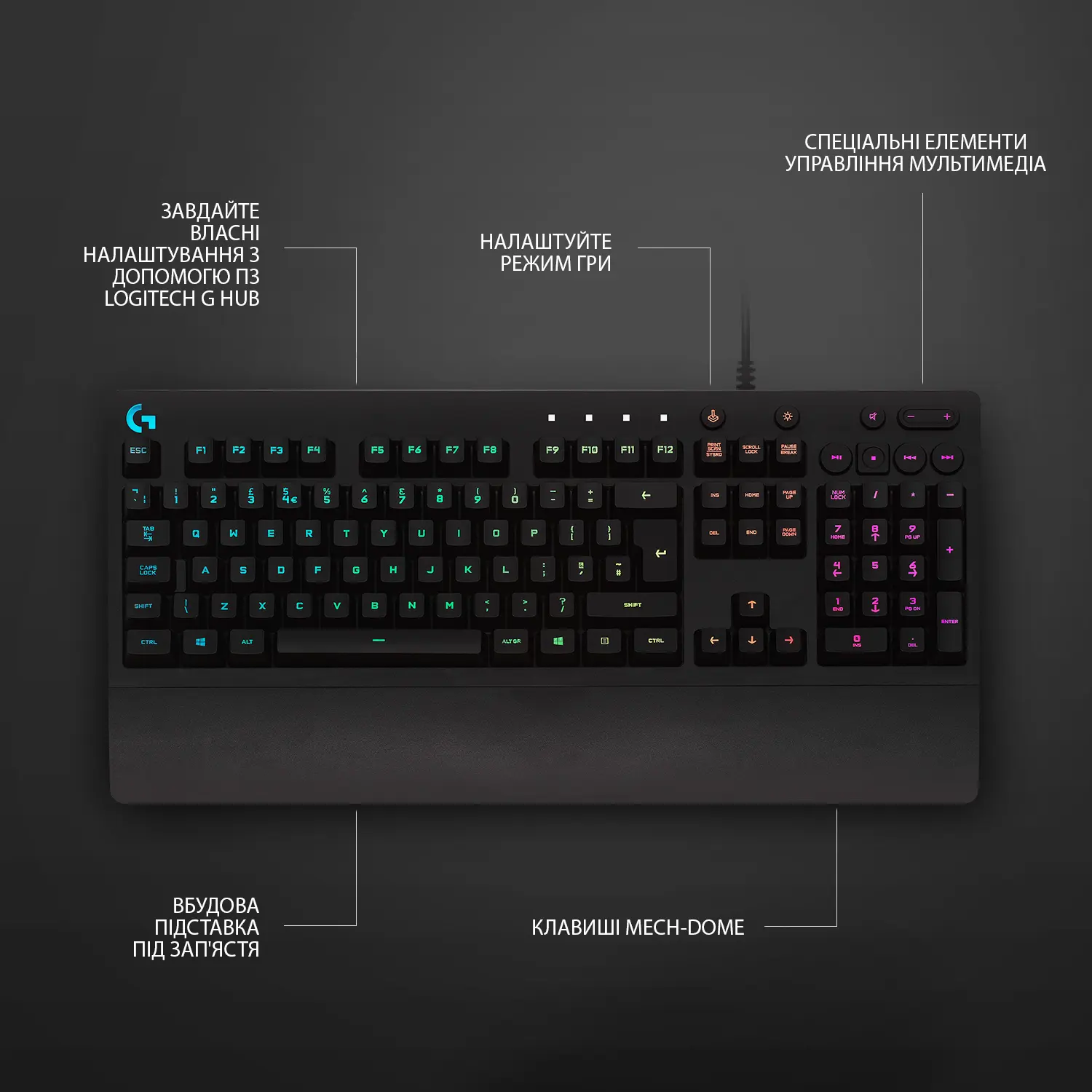 Купить Клавиатура Logitech G213 Prodigy Gaming Keyboard USB UKR (920-010740) - фото 6