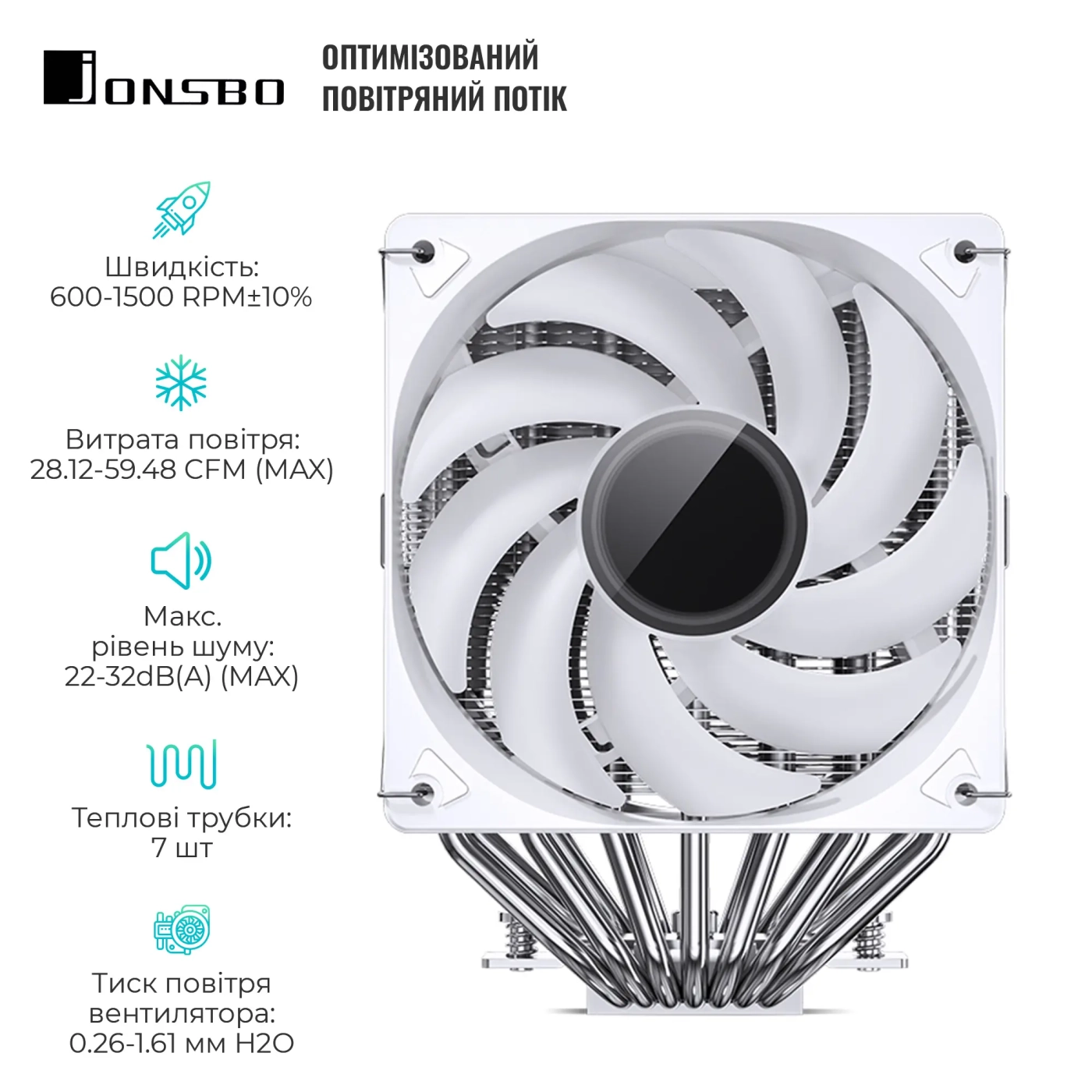 Купити Процесорний кулер JONSBO CR-3000 ARGB White 120mm 4pin 1500RPM 32dBa 7pipe (CR-3000 ARGB White) - фото 3