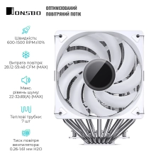 Купити Процесорний кулер JONSBO CR-3000 ARGB White 120mm 4pin 1500RPM 32dBa 7pipe (CR-3000 ARGB White) - фото 3