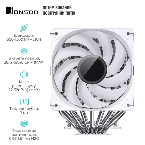 Купити Процесорний кулер JONSBO CR-3000 ARGB White 120mm 4pin 1500RPM 32dBa 7pipe (CR-3000 ARGB White) - фото 3