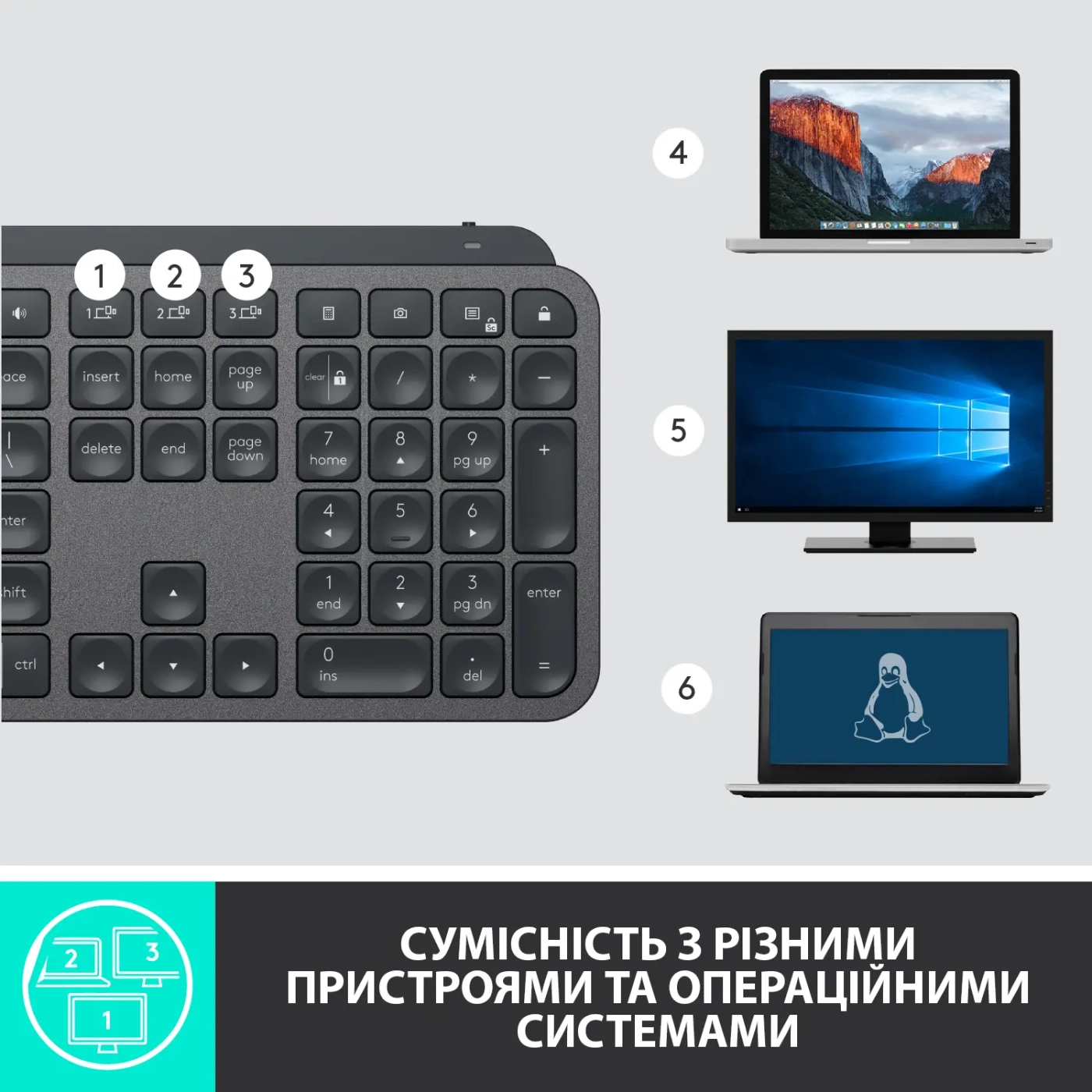 Купити Клавіатура Logitech MX Keys Wireless Illuminated Graphite (920-009417) - фото 7