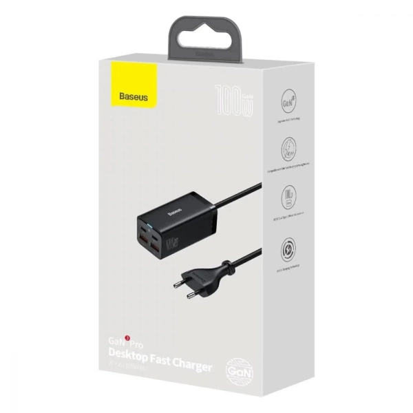 Купити Зарядний пристрій Baseus GaN3 Pro Desktop Fast Charger 2U/2C 100W EU Black - фото 8