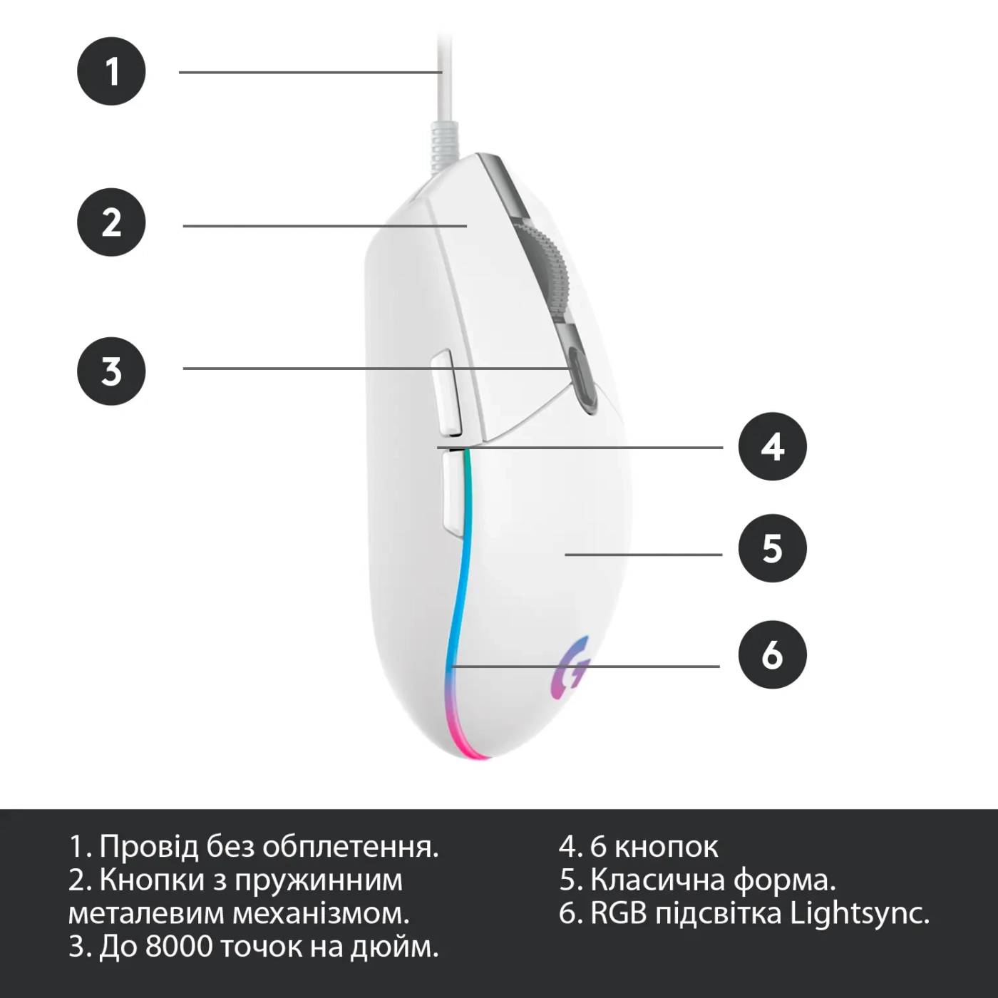 Купити Мишка Logitech G102 Lightsync White (910-005824) - фото 6