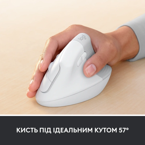 Купити Миша Logitech Lift Vertical Ergonomic Mouse for Business off-white/pale-gaey 2.4GHZ/BT (910-006496) - фото 4