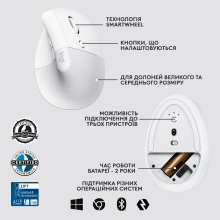 Купити Миша Logitech Lift Vertical Ergonomic Mouse for Business off-white/pale-gaey 2.4GHZ/BT (910-006496) - фото 6