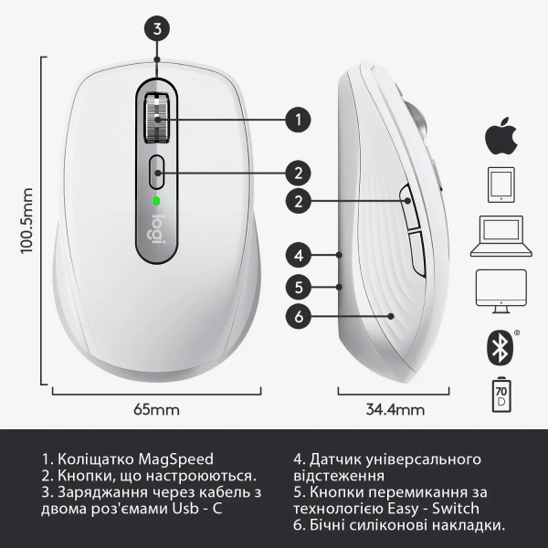 Купить Мышь Logitech MX Anywhere 3 for Mac pale-gaey BT (910-005991) - фото 6