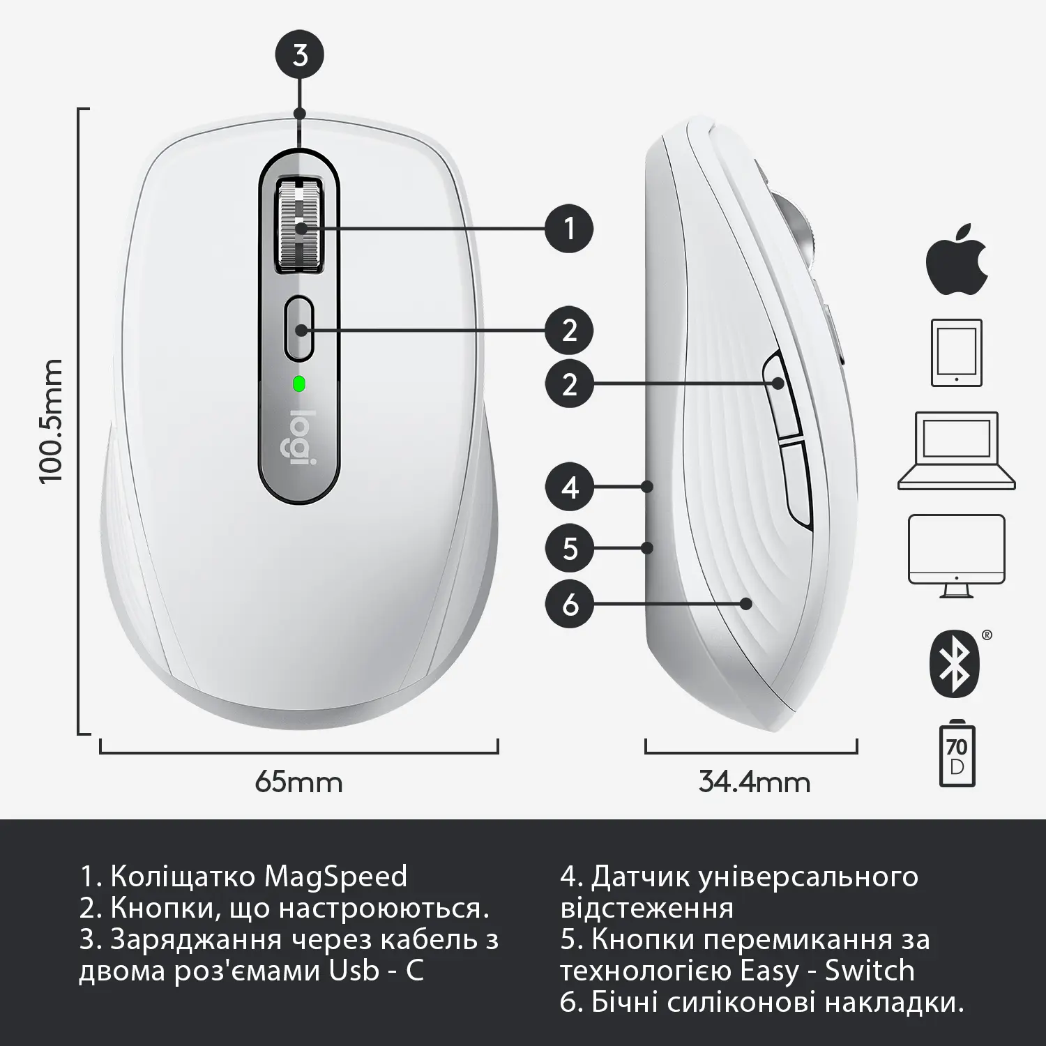 Купить Мышь Logitech MX Anywhere 3 for Mac pale-gaey BT (910-005991) - фото 6