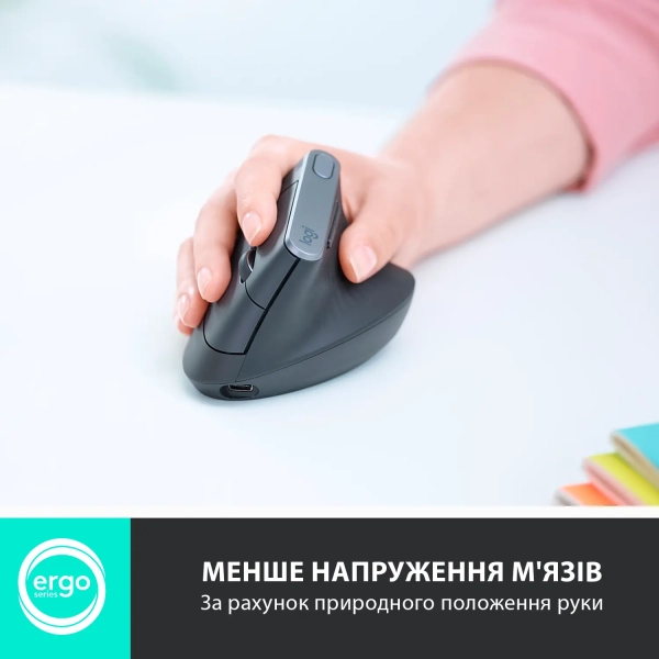 Купить Мышь Logitech MX Vertical Advanced Ergonomic Mouse graphite 2.4GHZ/BT (910-005448) - фото 2