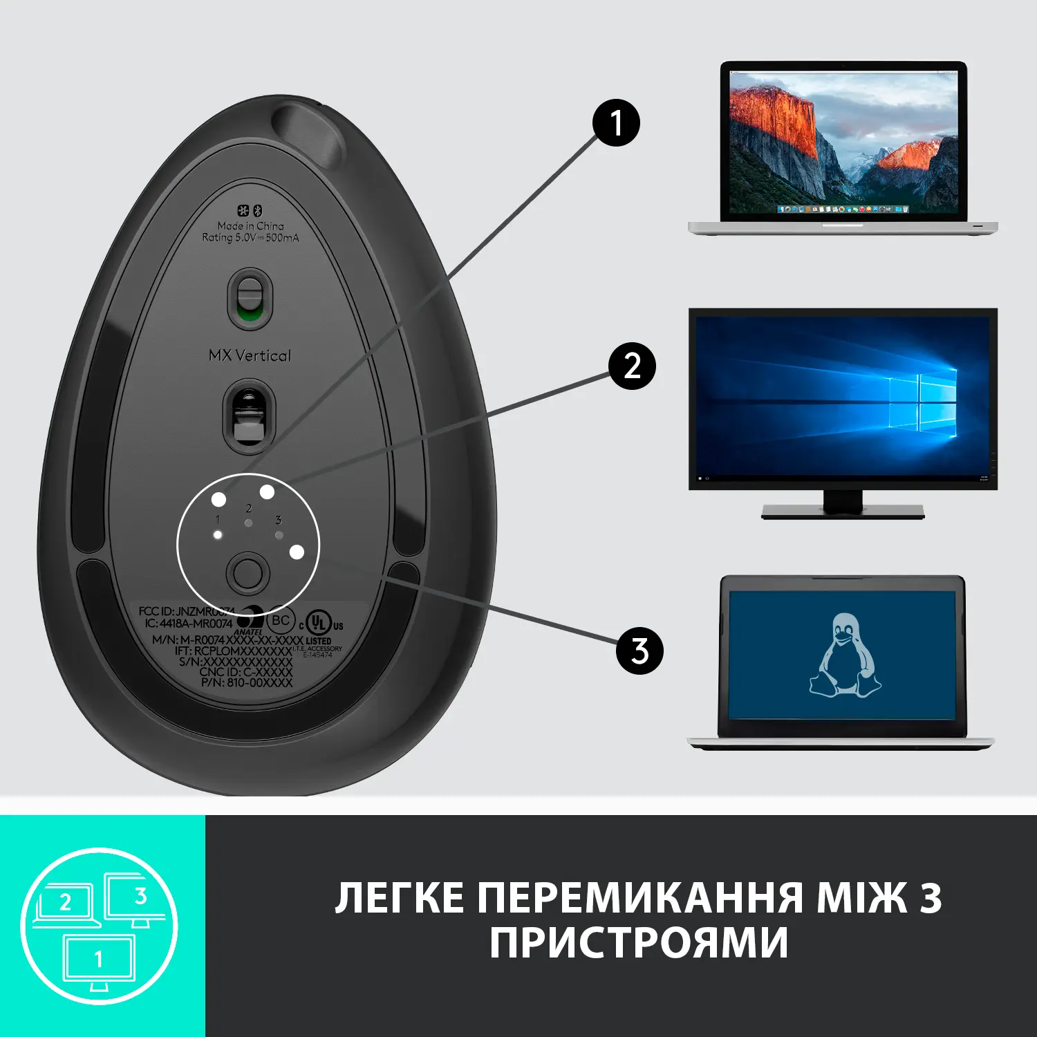 Купить Мышь Logitech MX Vertical Advanced Ergonomic Mouse graphite 2.4GHZ/BT (910-005448) - фото 9