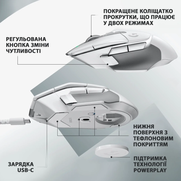 Купити Миша Logitech G502 X Lightspeed Wireless White (910-006189) - фото 5