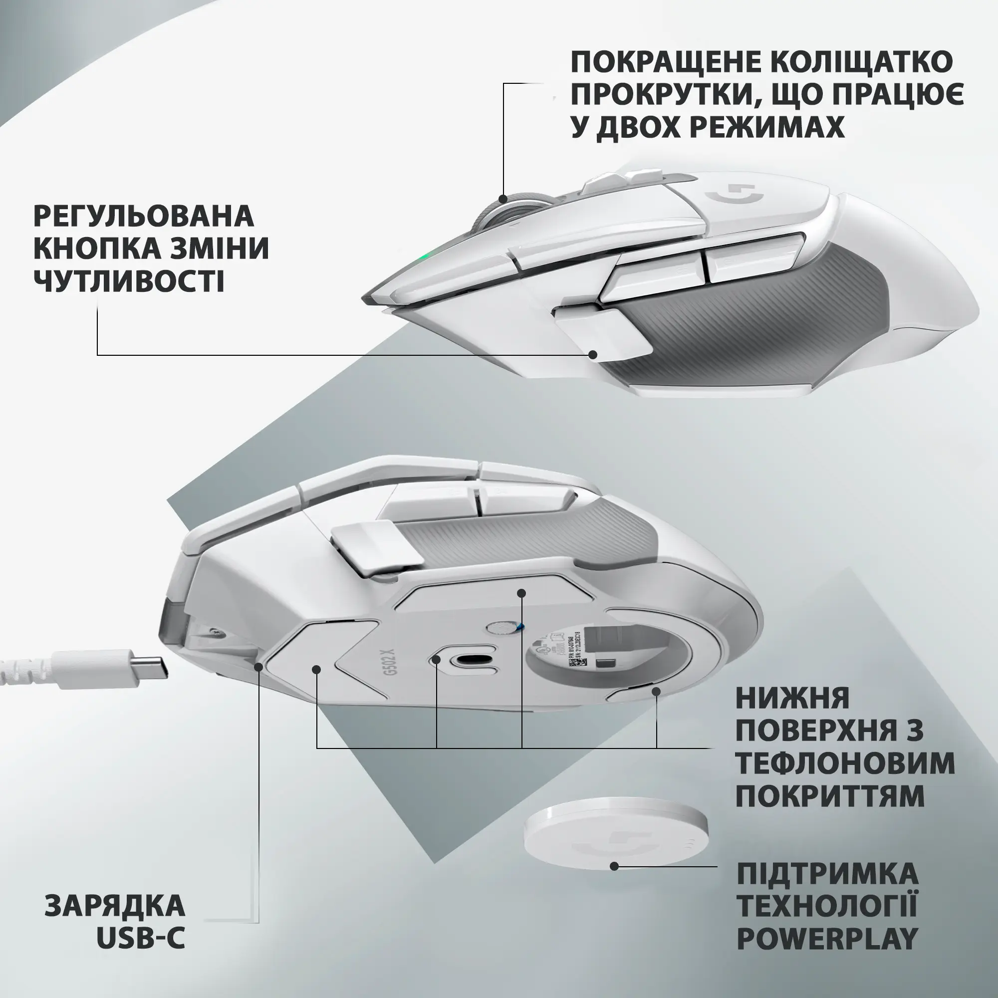 Купити Миша Logitech G502 X Lightspeed Wireless White (910-006189) - фото 5
