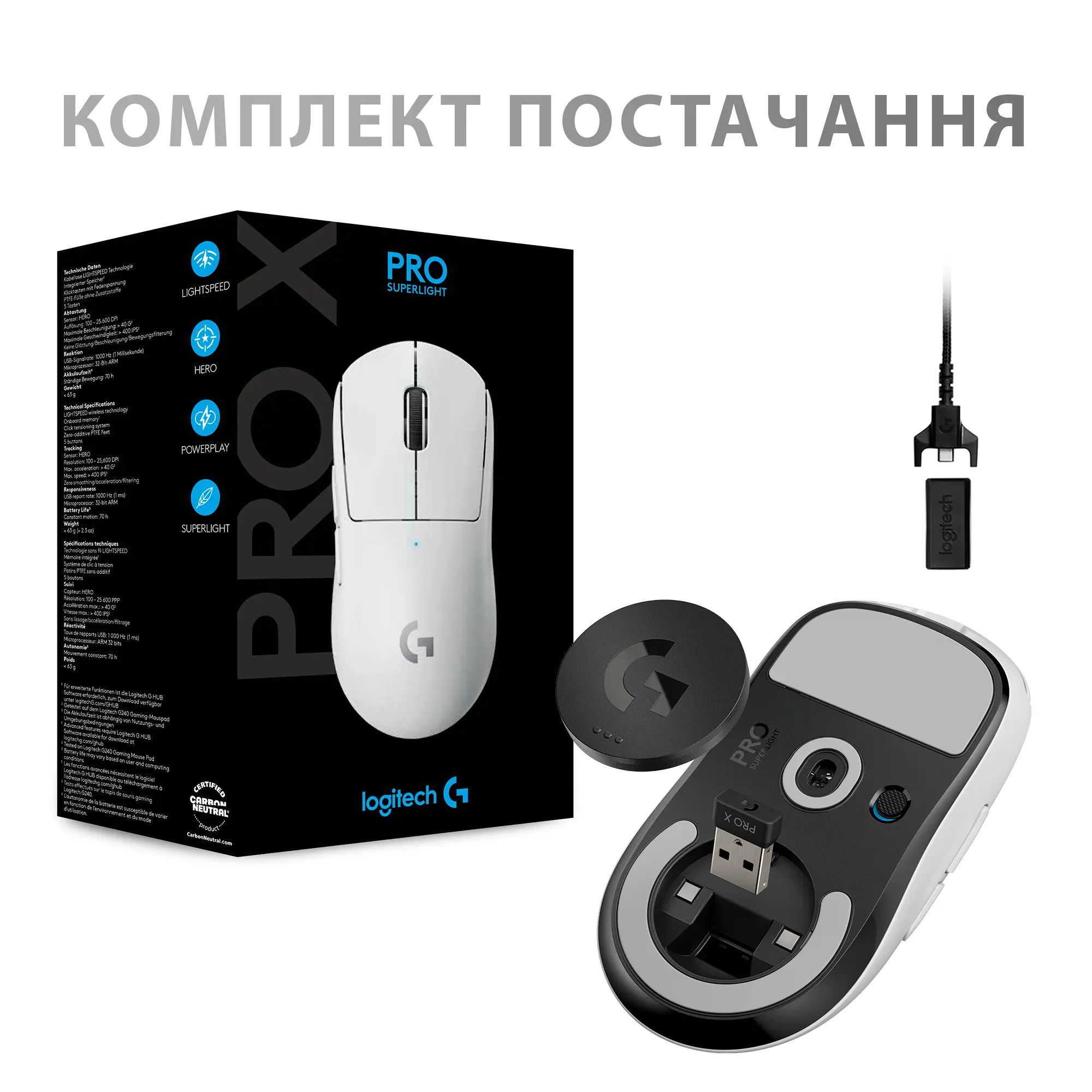 Купити Миша Logitech G Pro X Superlight Wireless White (910-005942) - фото 10