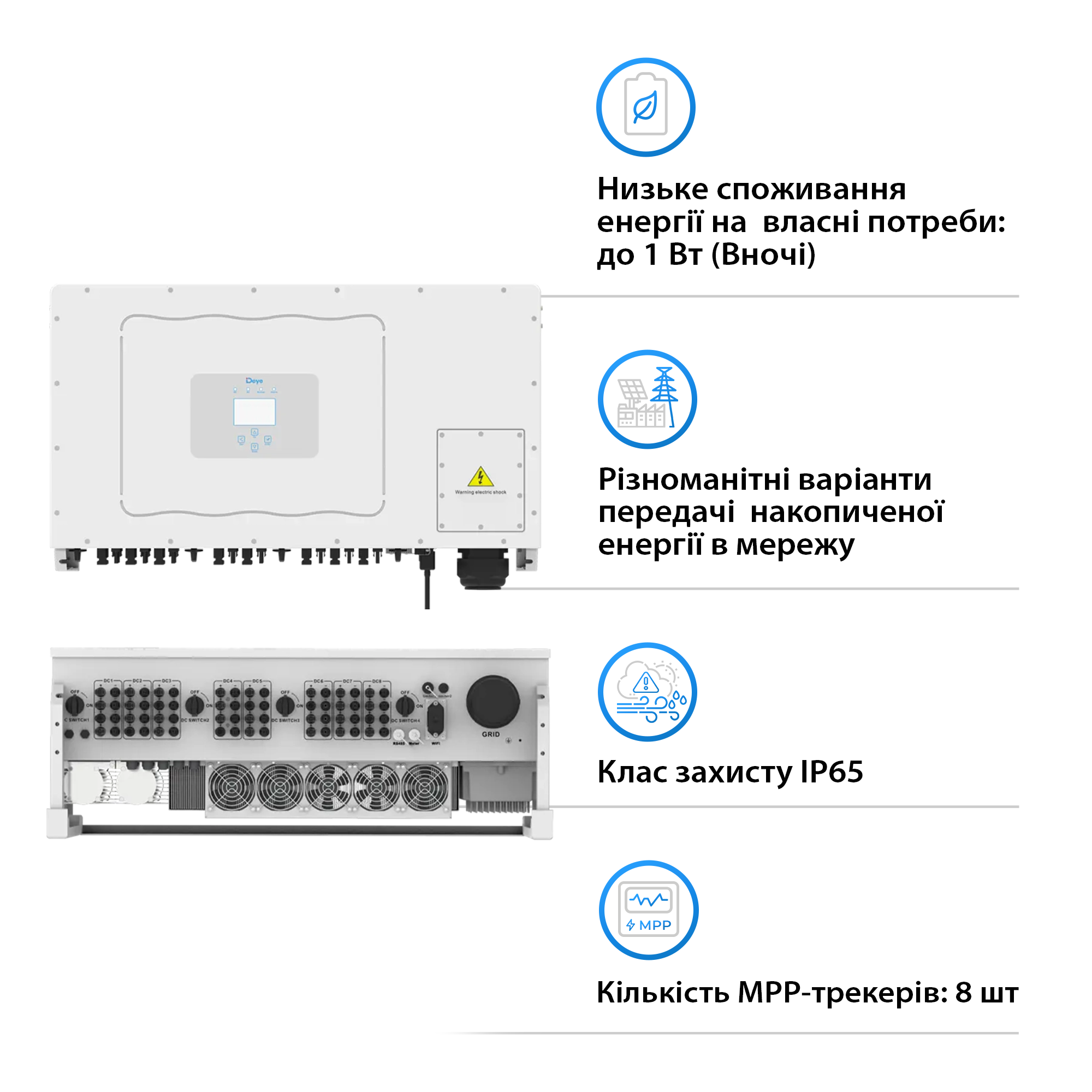 Купить Сетевой инвертор DEYE SUN-130K-G01P3-EU 130KW Трехфазный 380V/50hz - фото 3