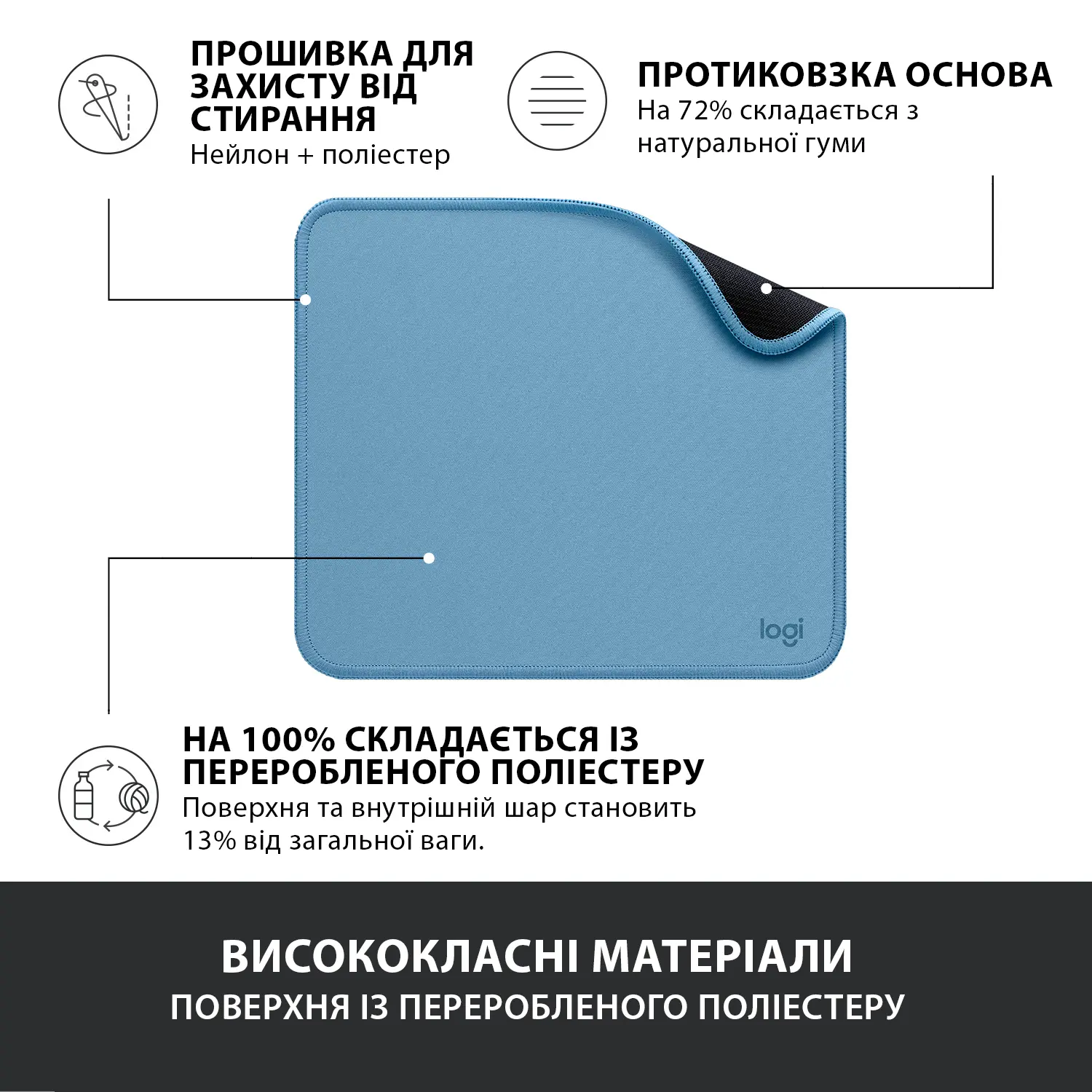 Купити Килимок для миші Logitech Mouse Pad Studio Series BLUE GREY (956-000051) - фото 4