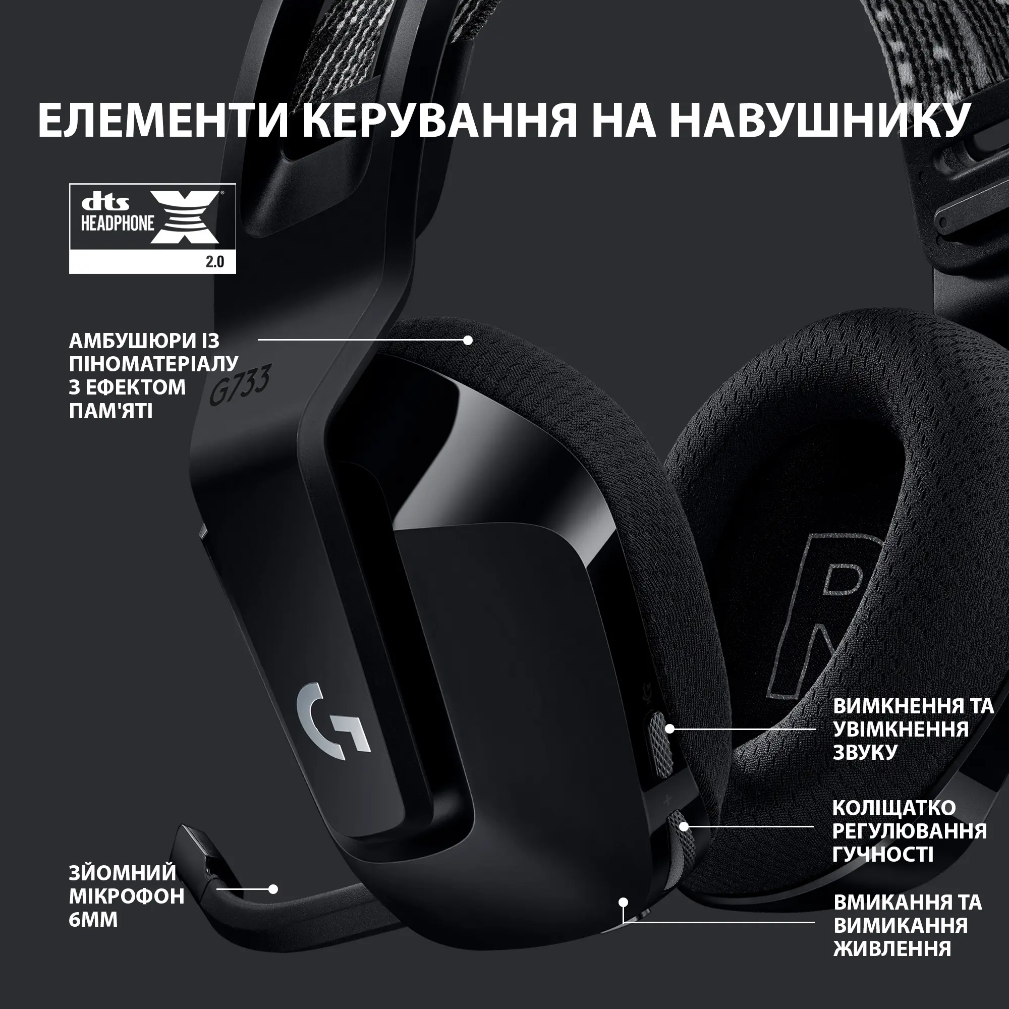 Купить Наушники Logitech G733 LIGHTSPEED Wireless RGB Black (981-000864) - фото 5