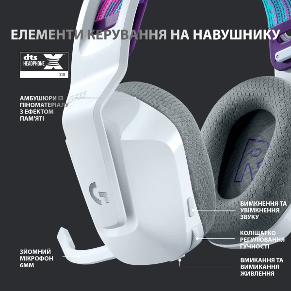 Купить Наушники Logitech G733 LIGHTSPEED Wireless RGB White (981-000883) - фото 5