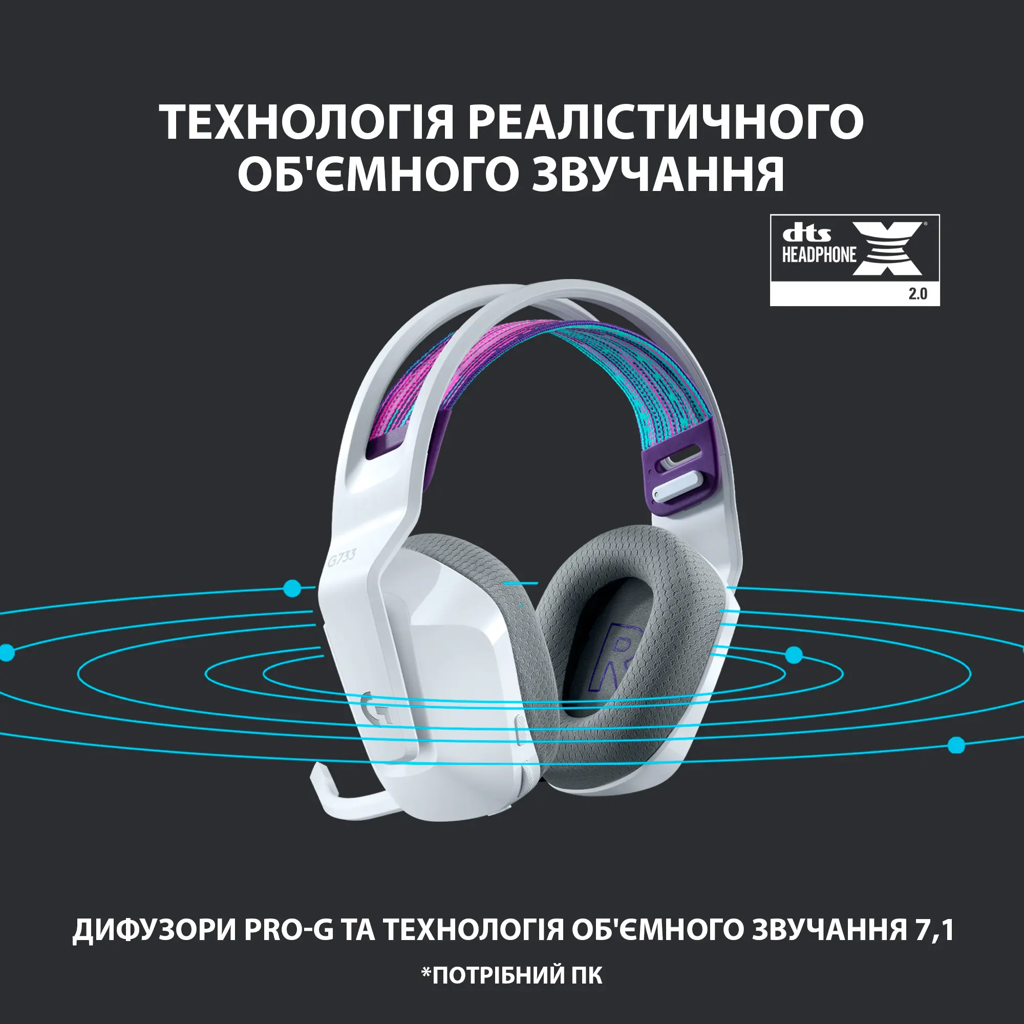Купить Наушники Logitech G733 LIGHTSPEED Wireless RGB White (981-000883) - фото 10