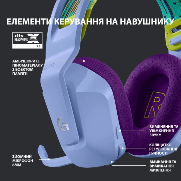 Купить Наушники Logitech G733 LIGHTSPEED Wireless RGB Lilac (981-000890) - фото 5