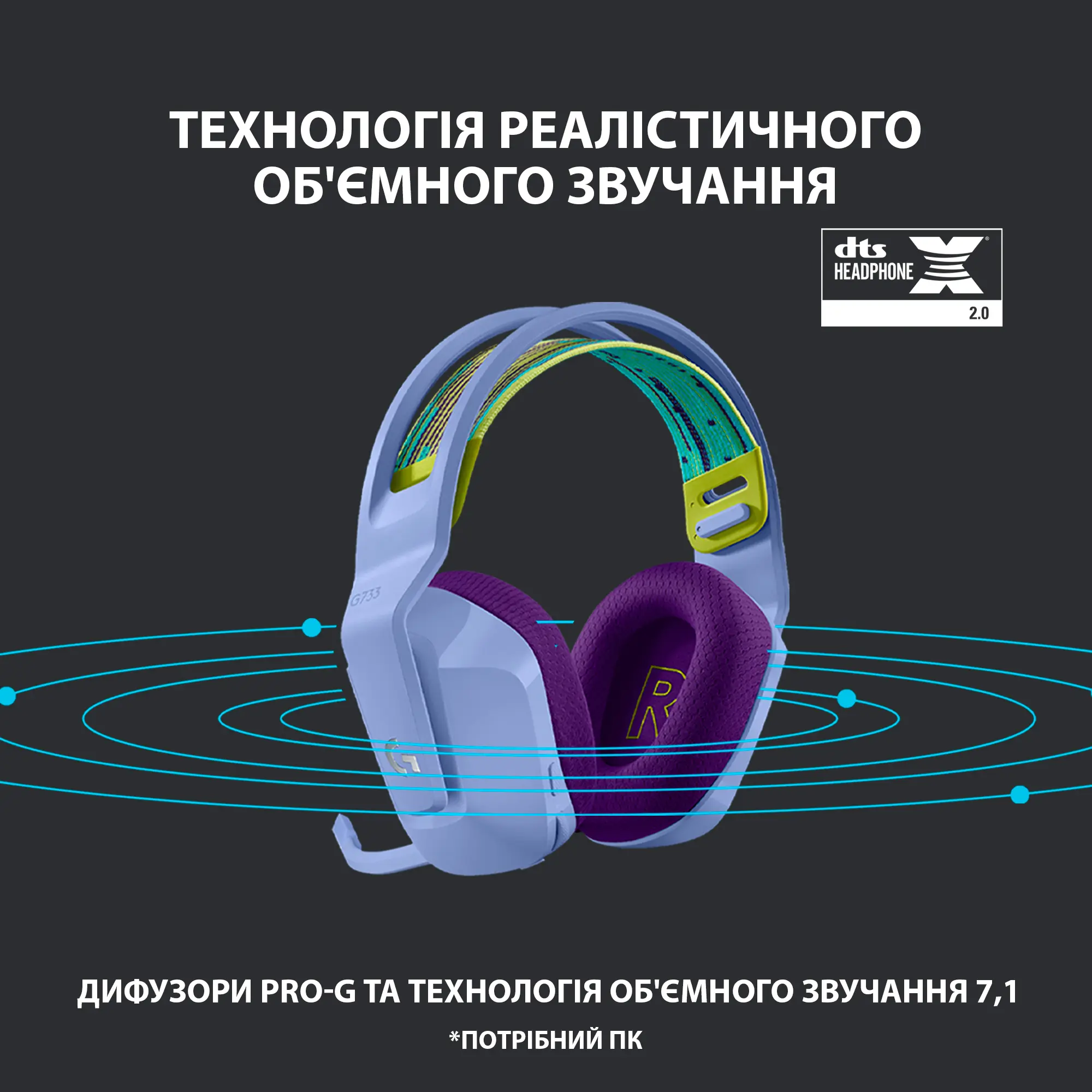 Купить Наушники Logitech G733 LIGHTSPEED Wireless RGB Lilac (981-000890) - фото 10