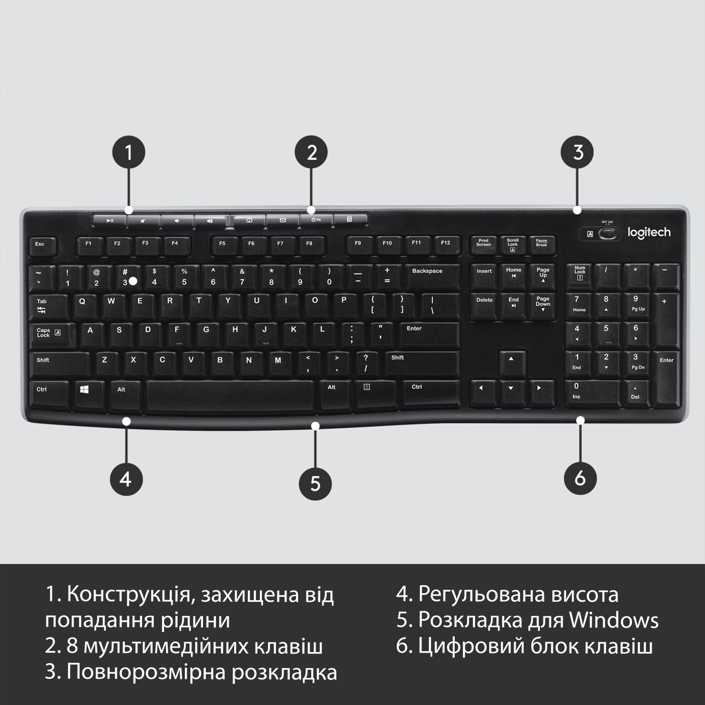 Купить Клавиатура Logitech Wireless Keyboard K270 US (920-003738) - фото 6