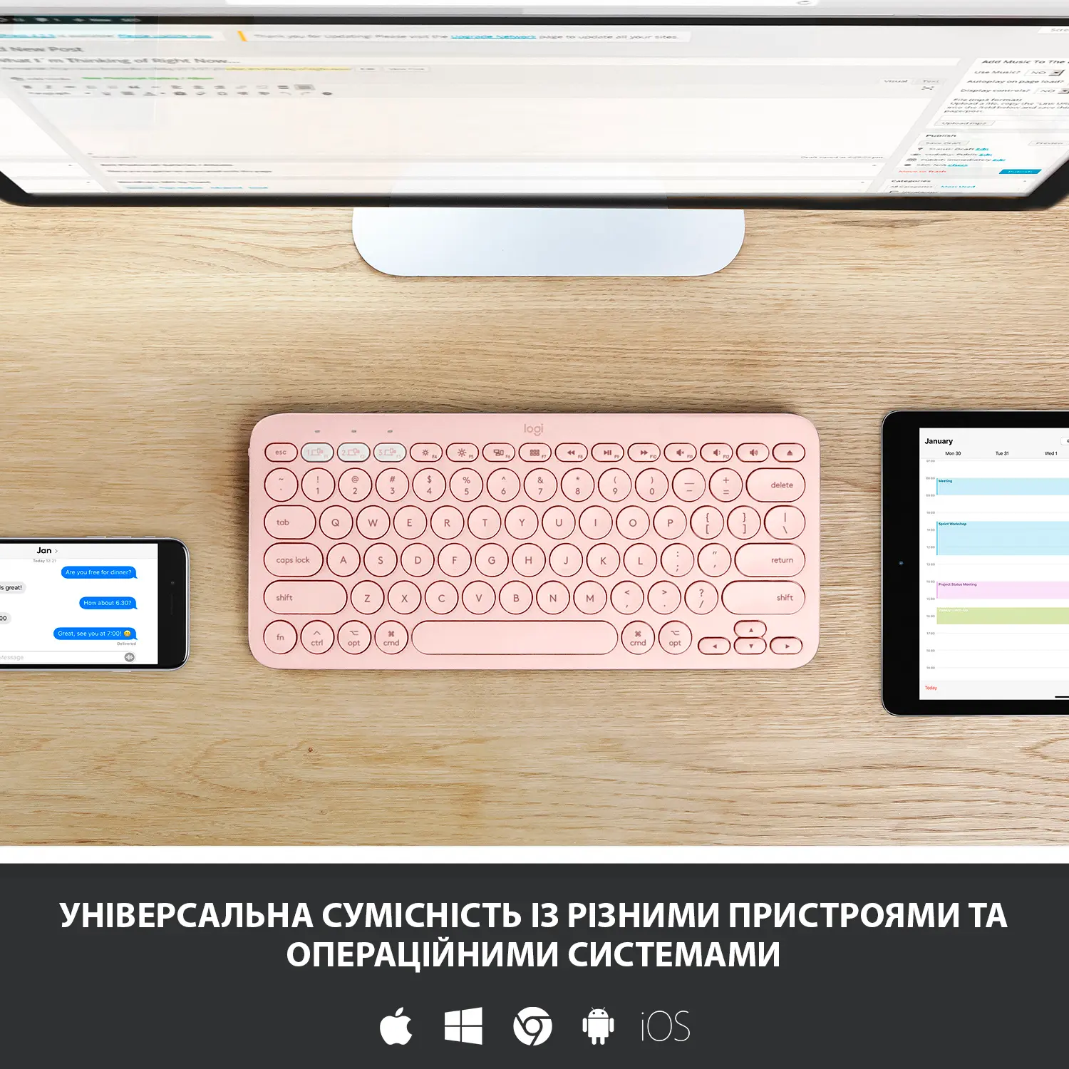 Купити Клавіатура Logitech K380 for MAC Multi-Device Bluetooth Keyboard Rose US (920-010406) - фото 5