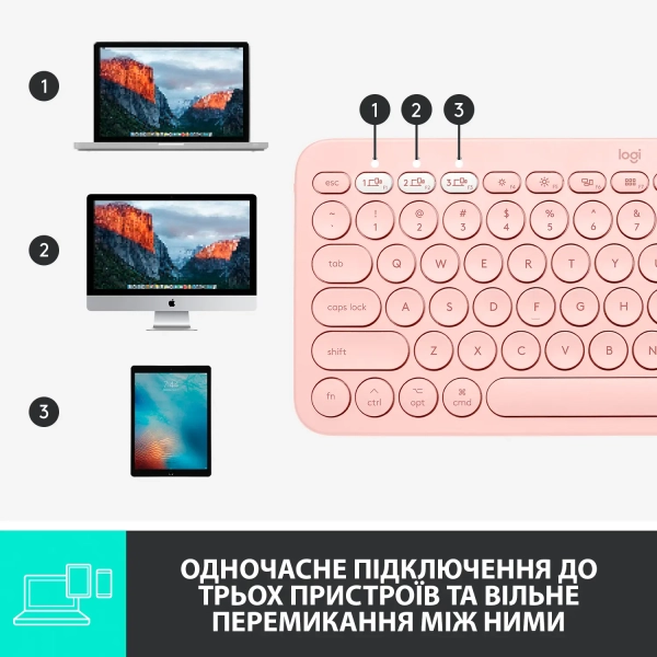 Купити Клавіатура Logitech K380 for MAC Multi-Device Bluetooth Keyboard Rose US (920-010406) - фото 8