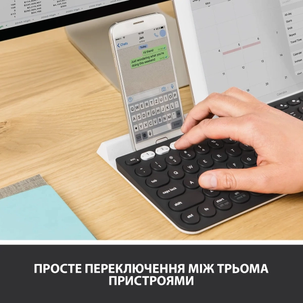 Купить Клавиатура Logitech K780 Multi-Device Wireless Keyboard US DARK GREY/SPECKLED White (920-008042) - фото 2