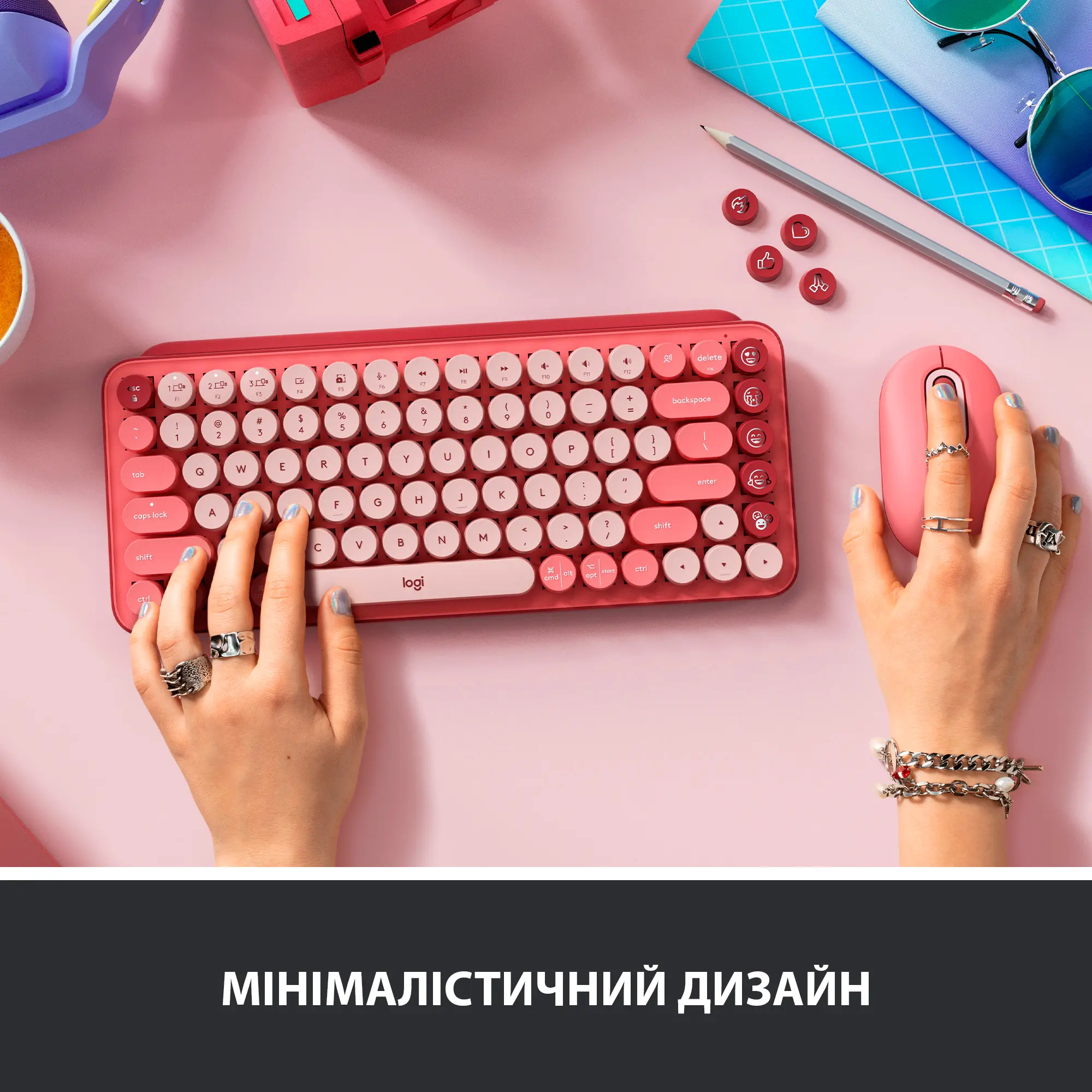 Купить Клавиатура Logitech POP Keys Wireless Mechanical Keyboard With Emoji Keys Heartbreaker US BT (920-010737) - фото 5